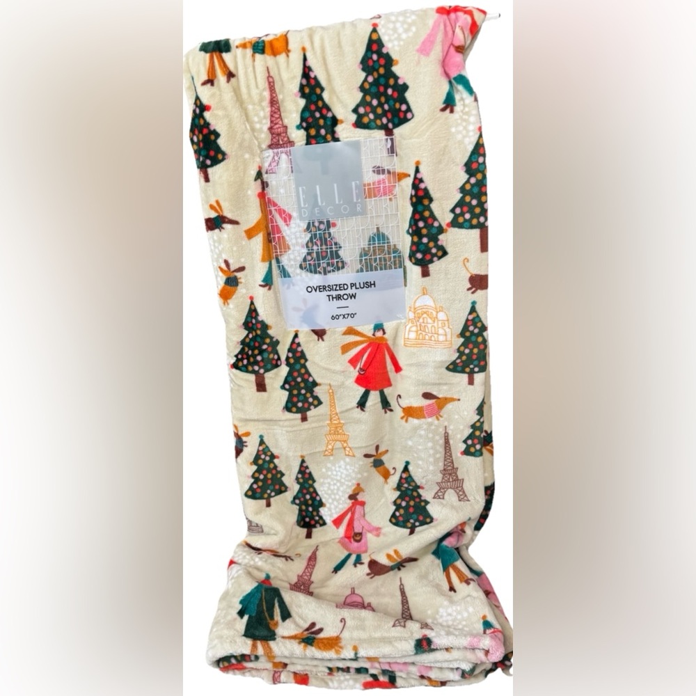 CHRISTMAS HOLIDAY OVERSIZED PLUSH PARIS THROW BLANKET W/ DOGS,EIFFEL TOWER NEW